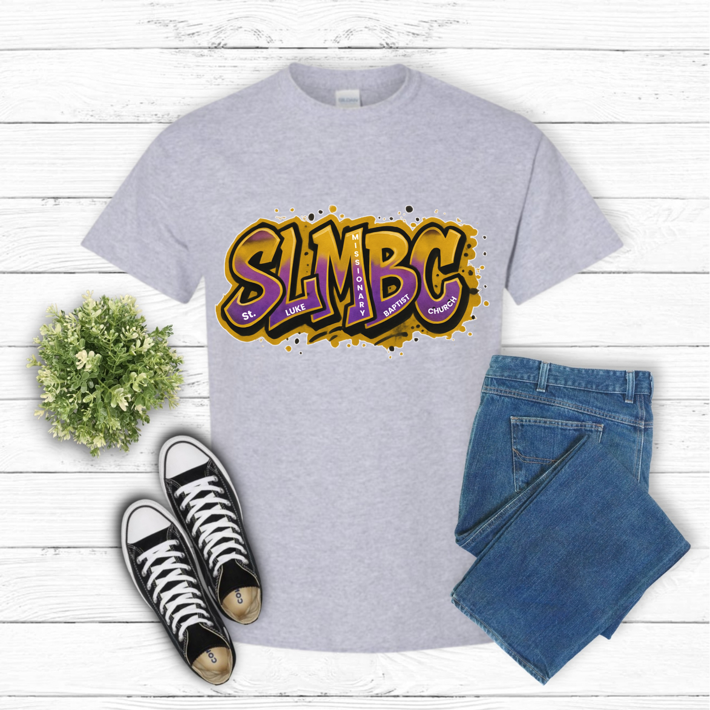 St. Luke Graffiti T-Shirt – Purple & Gold Edition