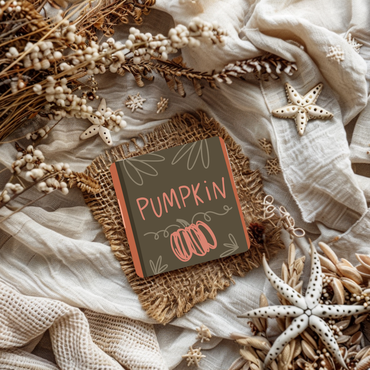 “Pumpkin Script” Minimalist Fall Coaster