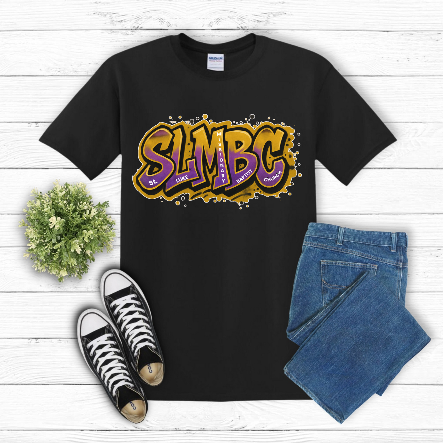 St. Luke Graffiti T-Shirt – Purple & Gold Edition