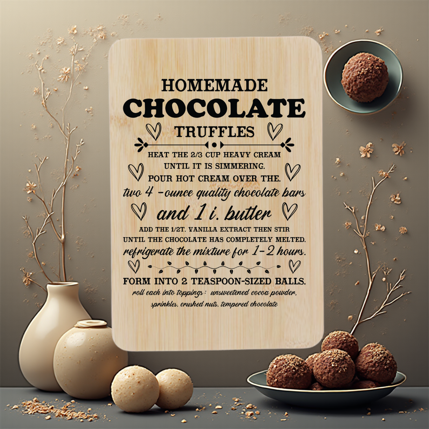 Homemade Chocolate Truffles Recipe Engraved Cutting Board