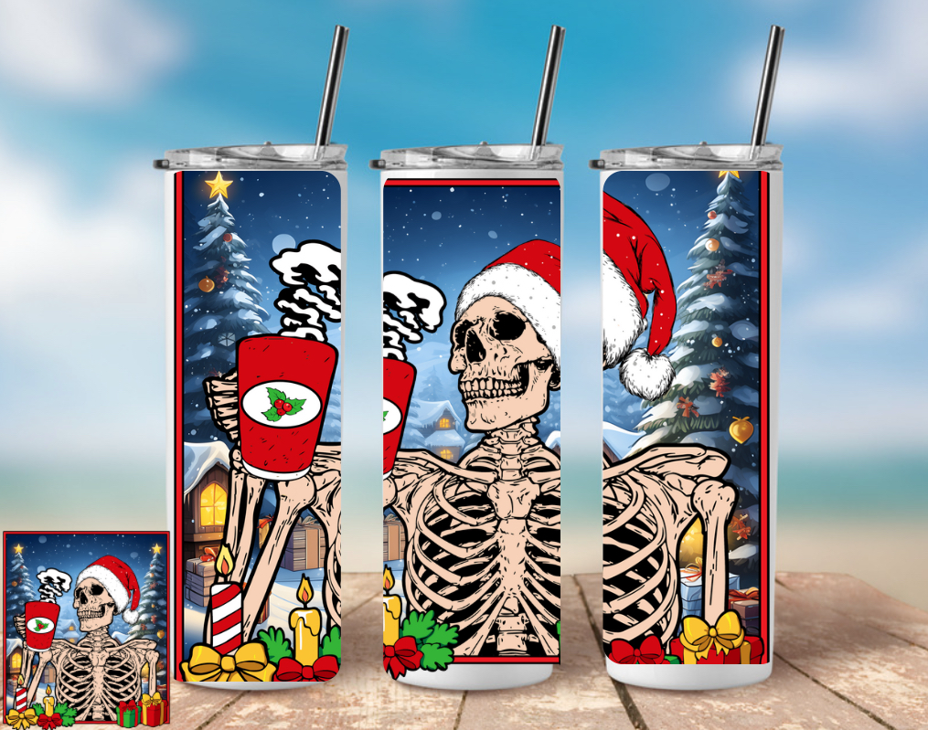 Christmas Skeleton 20oz Skinny Tumbler – Festive, Insulated, Gift-Ready