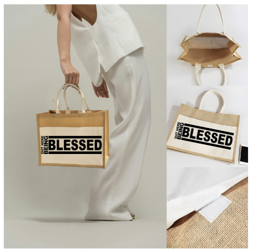 “Out Here Being Blessed” Jute Tote Bag