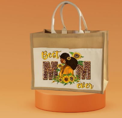 “Best Mom Ever” Leopard & Sunflower Jute Tote