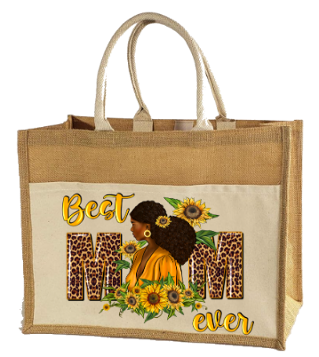 “Best Mom Ever” Leopard & Sunflower Jute Tote