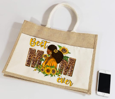 “Best Mom Ever” Leopard & Sunflower Jute Tote