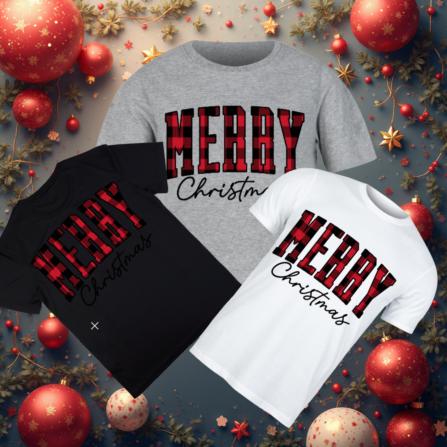 MERRY Red Plaid Christmas Tee | Holiday Buffalo Plaid T-Shirt - ShopartsBG
