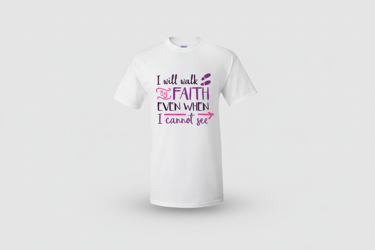 Short Sleeve T-shirt: I Will Walk by Faith Even When I Cannot See