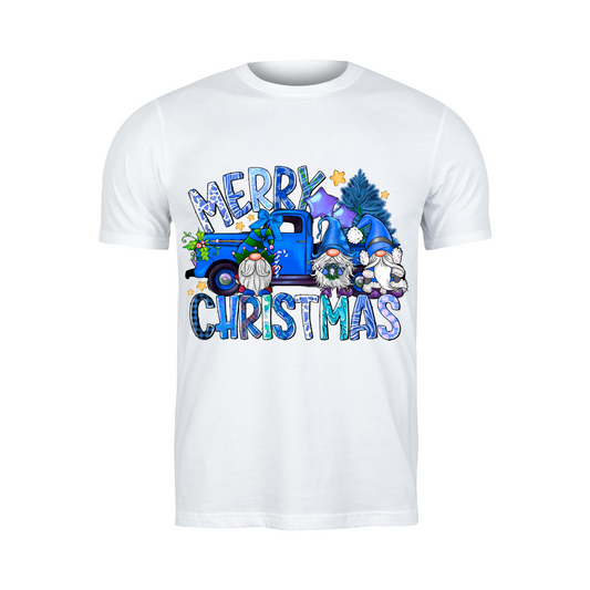 Christmas - Short Sleeve Shirt: Merry Christmas Blue Truck