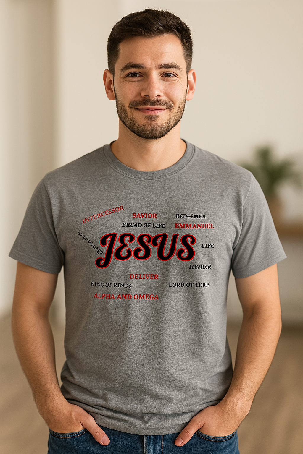 Short Sleeve Shirt - JESUS Word Art Tee – Bold Faith wear for Every Believer
