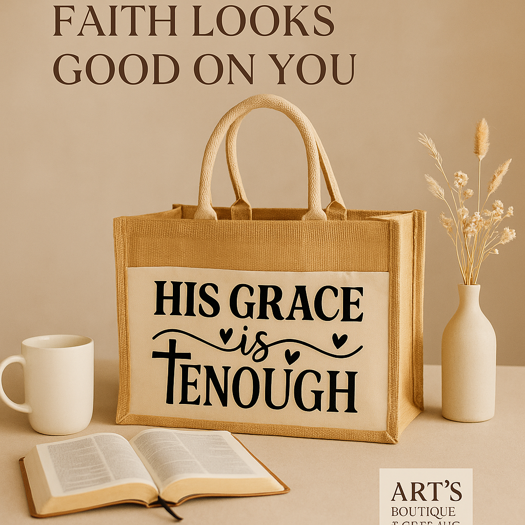 ART’s Exclusive: “His Grace is Enough” Canvas Pocket Jute Tote