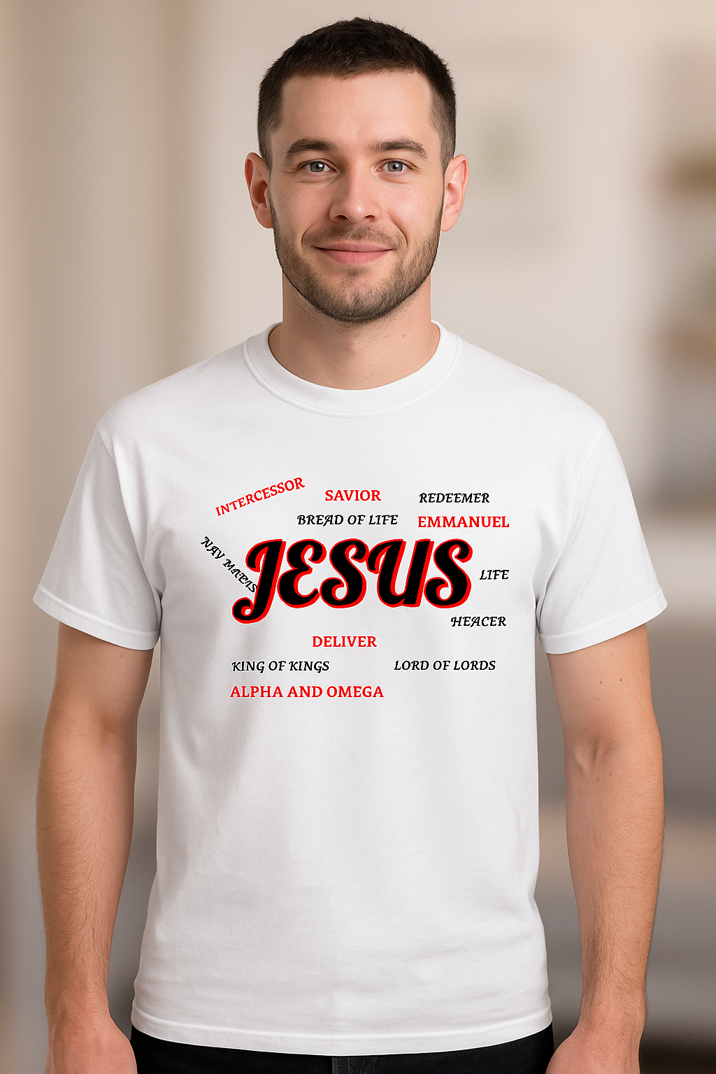 Short Sleeve Shirt - JESUS Word Art Tee – Bold Faith wear for Every Believer
