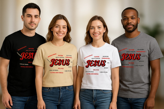Short Sleeve Shirt - JESUS Word Art Tee – Bold Faith wear for Every Believer