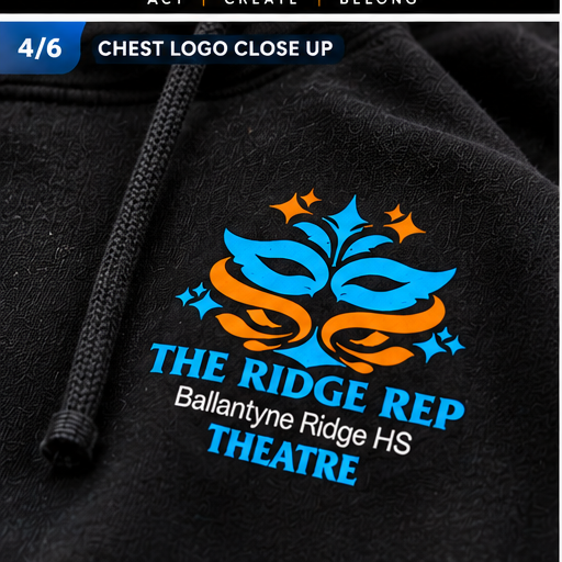 Ridge Rep Theatre Cropped Hoodie chest logo close-up