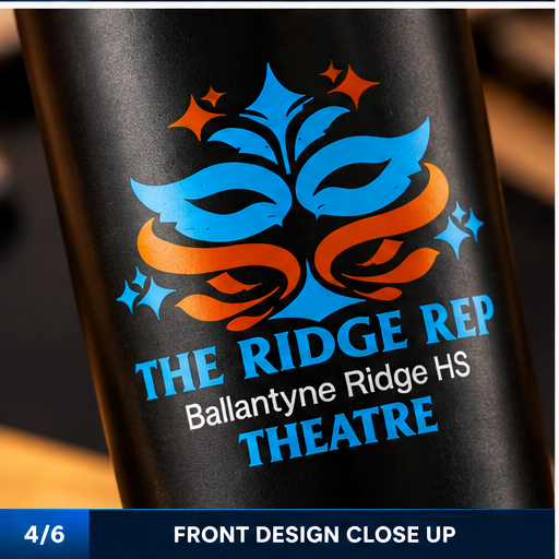 Ridge Rep Theatre Tumbler front design close-up