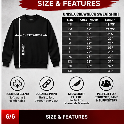 Ridge Rep Macbeth Crewneck sizing and features