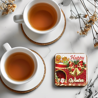 “Happy Winter Christmas” Gingerbread & Bells Coaster