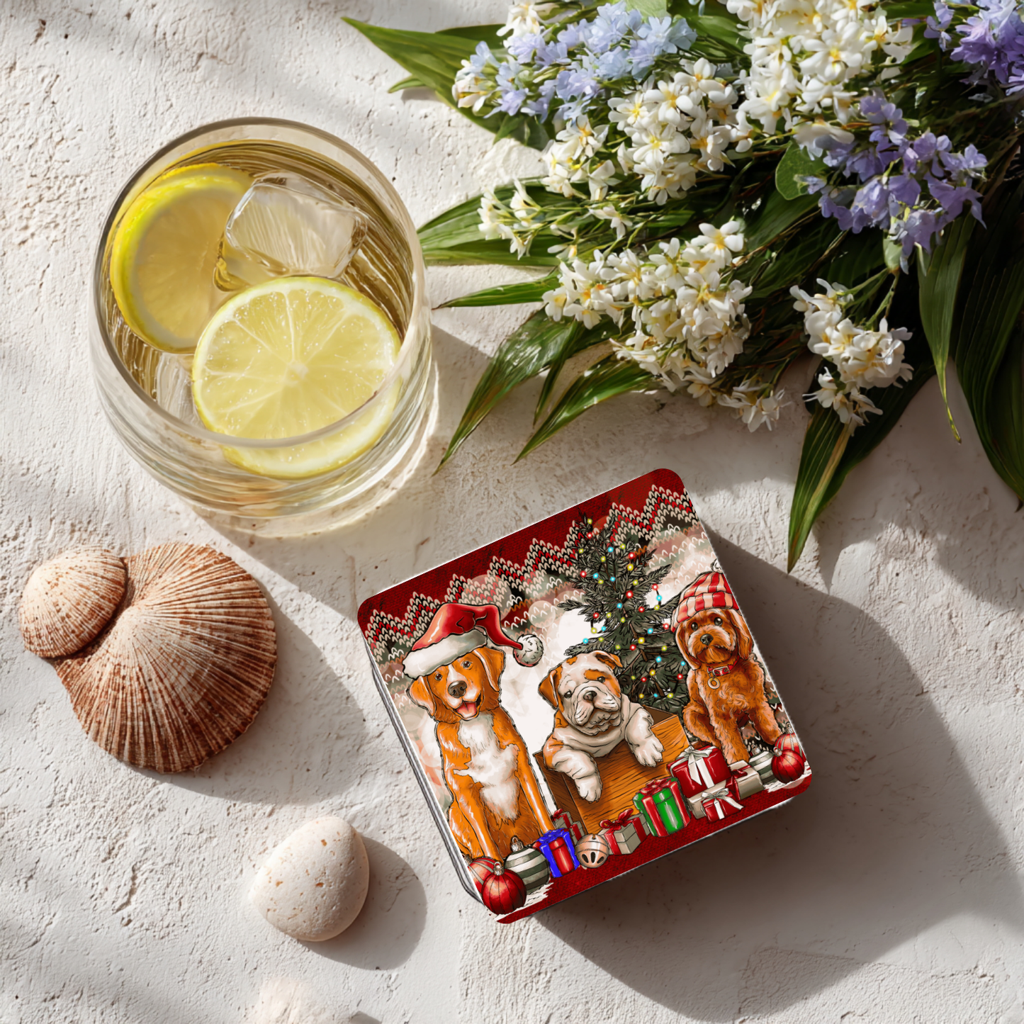 “Paws & Presents” Christmas Dogs Coaster