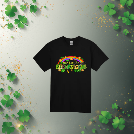 Here for the Shenanigans — St. Patrick’s Day Rainbow Tee