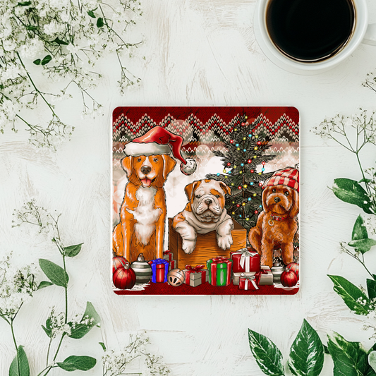 “Paws & Presents” Christmas Dogs Coaster