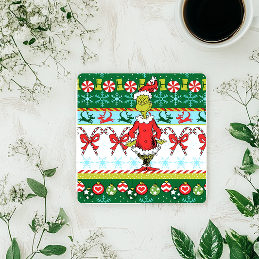 “Grinchy Christmas Pattern” Coaster