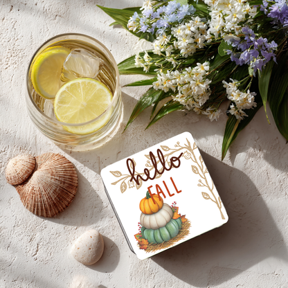 “Hello Fall” Stacked Pumpkins Coaster