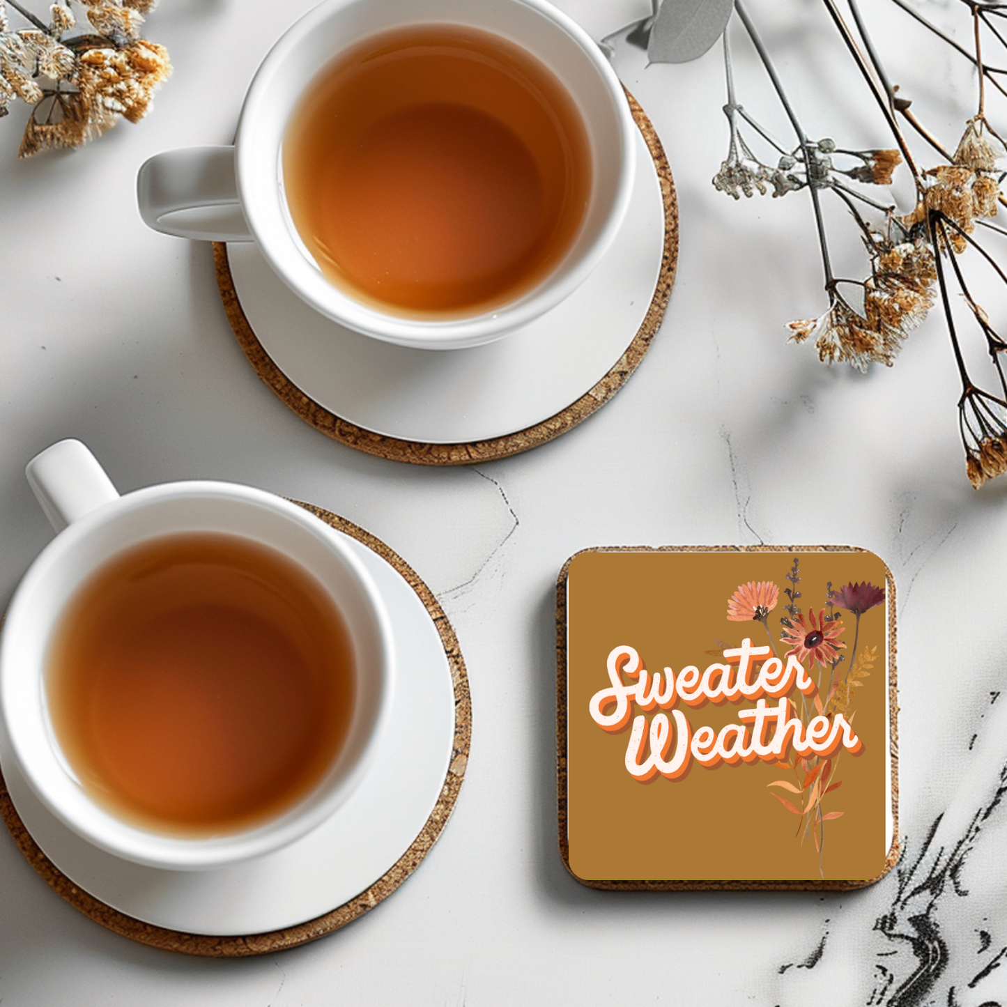 “Sweater Weather” Floral Fall Coaster