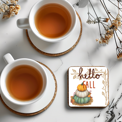 “Hello Fall” Stacked Pumpkins Coaster