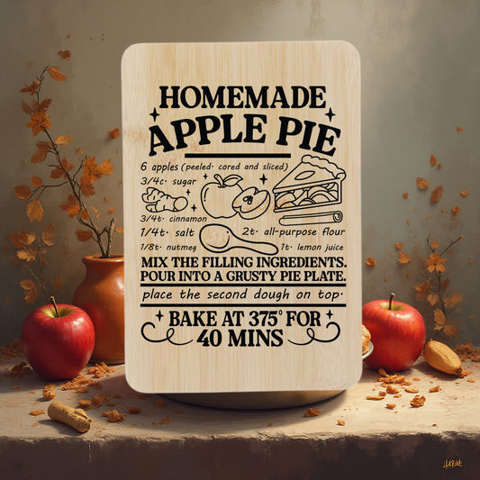 Homemade Apple Pie Recipe Engraved Cutting Board