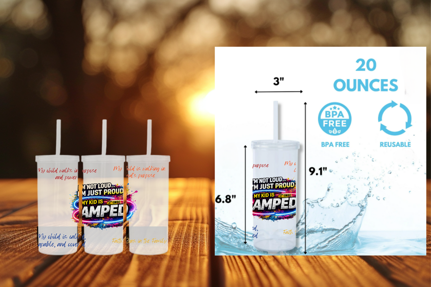 AMPED Proud Parent Clear Cup with Straw