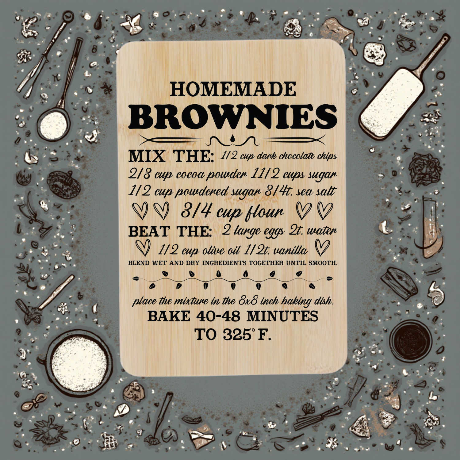 “Engraved bamboo cutting board with Homemade Brownies recipe design — 9.8 x 6.68 inch kitchen keepsake.”