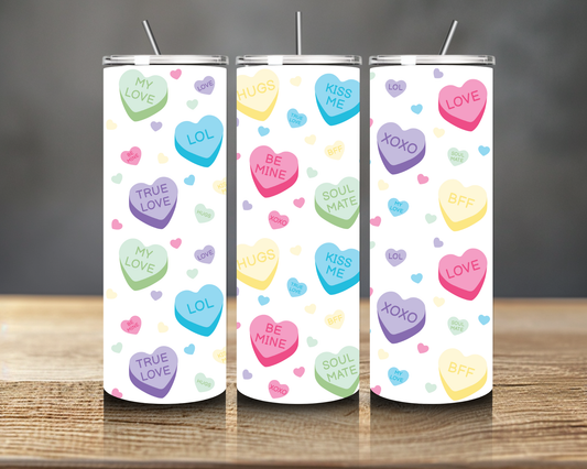 Candy Hearts Valentine Skinny Tumbler – 20oz