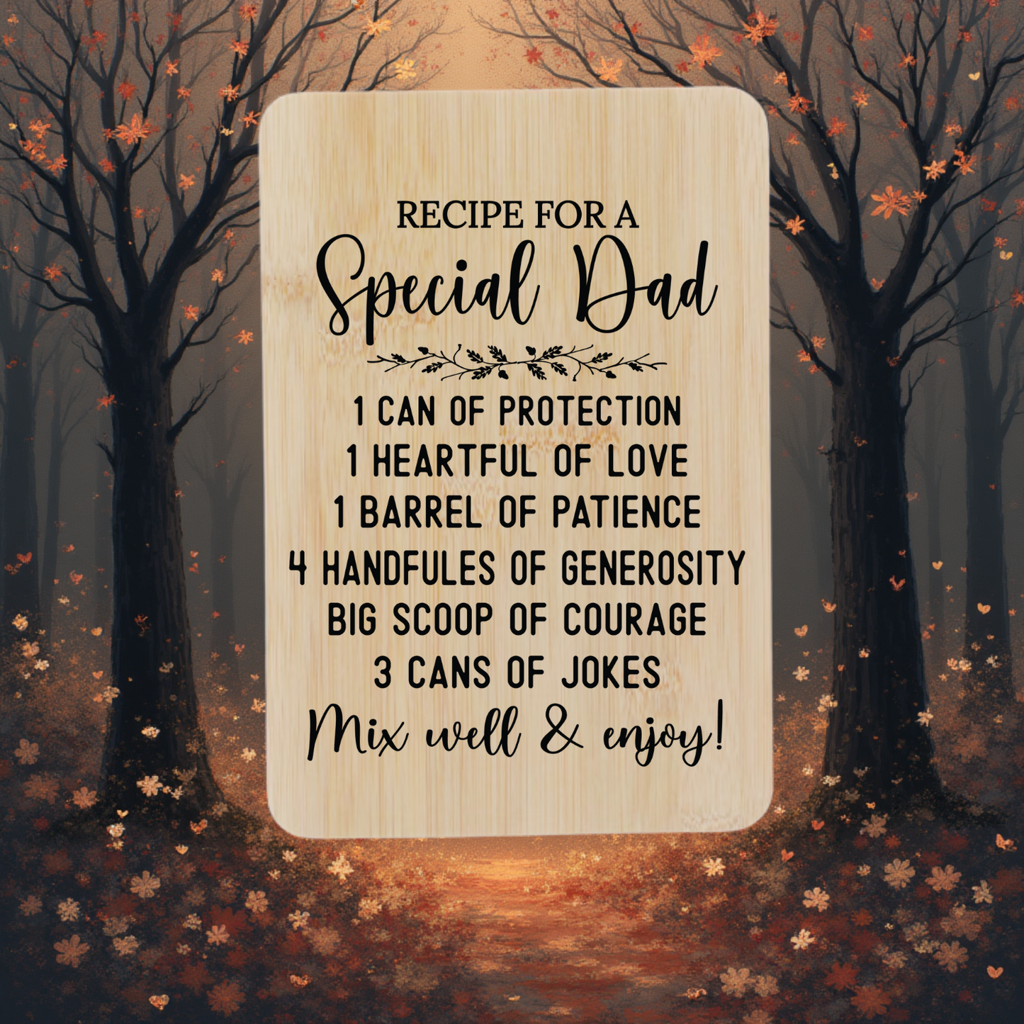 Special Dad “Mix Well & Enjoy” Engraved Bamboo Board