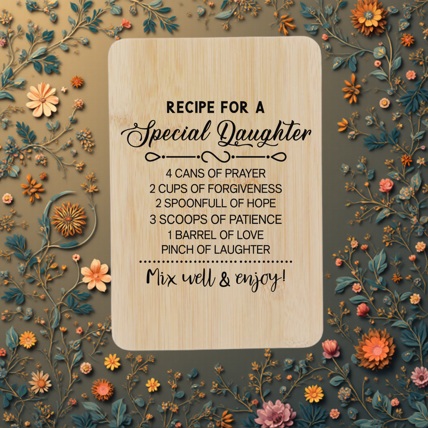 Special Daughter “Mix Well & Enjoy” Engraved Bamboo Board