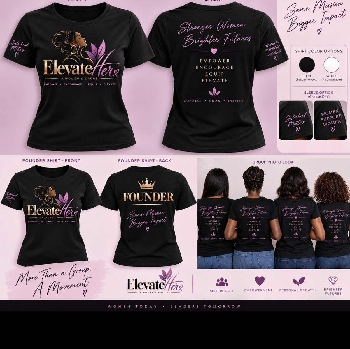ElevateHer shirt concept and Founder variation
