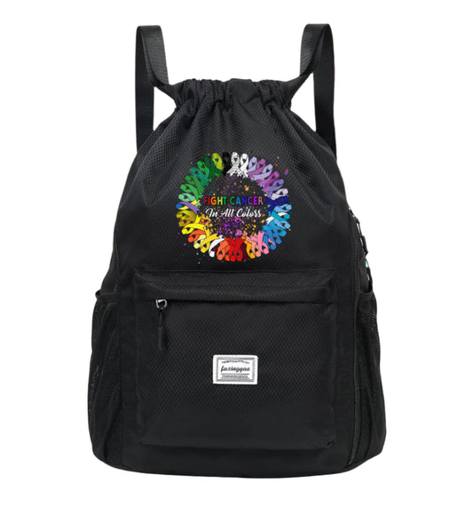 Fight Cancer: In All Colors Drawstring Sports Backpack- Black