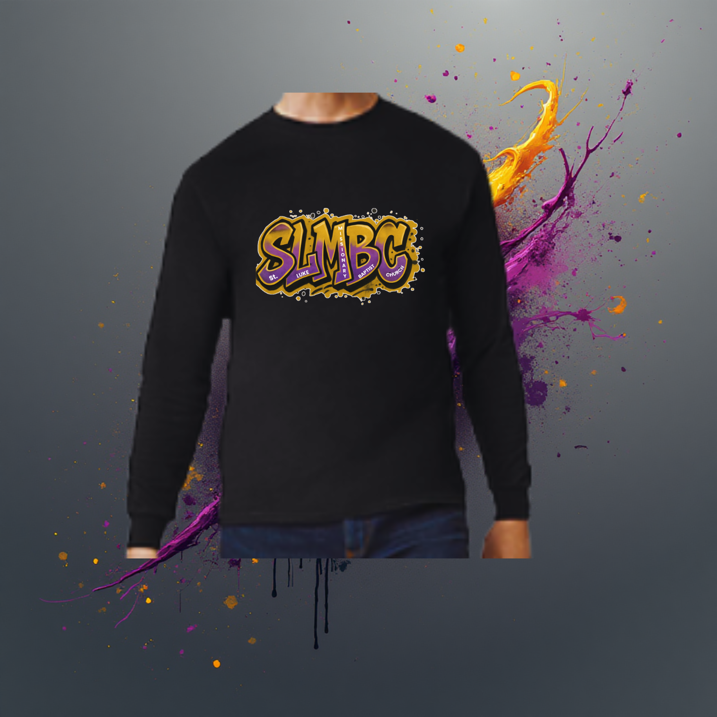 St. Luke SLMBC Graffiti Long Sleeve Tee – Purple & Gold Edition – Adult