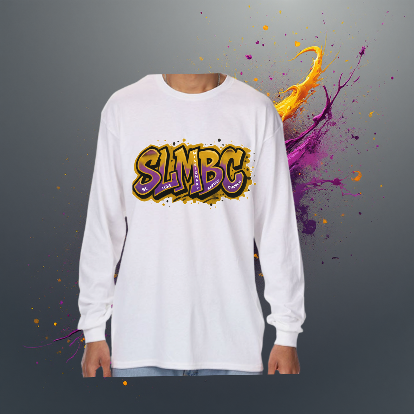 St. Luke SLMBC Graffiti Long Sleeve Tee – Purple & Gold Edition – Adult