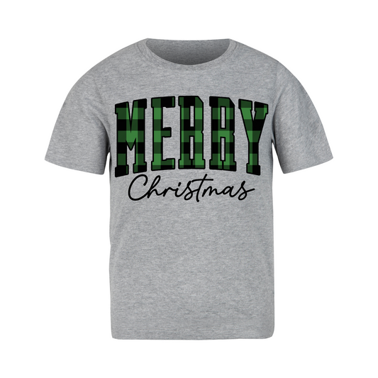 Christmas - Short Sleeve Shirt: MERRY Green Plaid