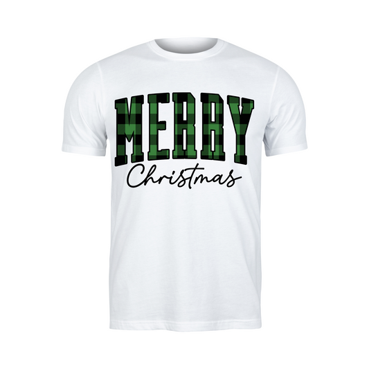 Christmas - Short Sleeve Shirt: MERRY Green Plaid