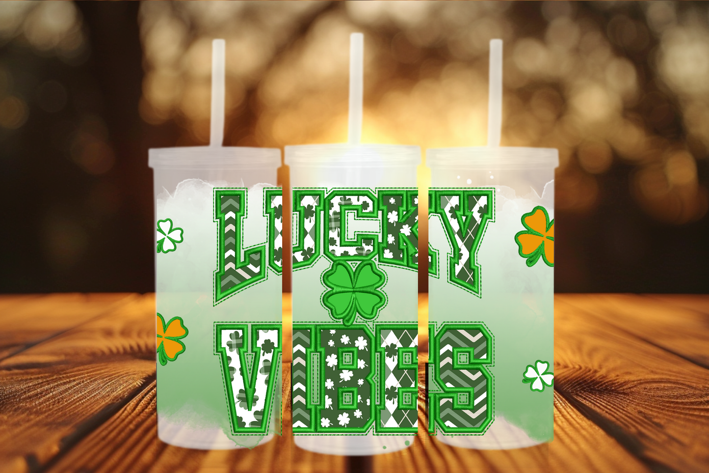 Lucky Vibes Patchwork Clover Wrap — St. Patrick’s Day Cold Cup