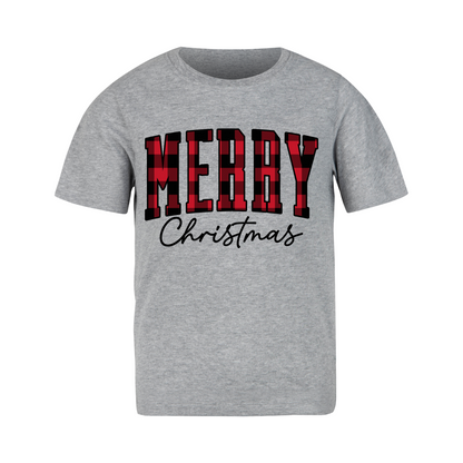 MERRY Red Plaid Christmas Tee | Holiday Buffalo Plaid T-Shirt - ShopartsBG