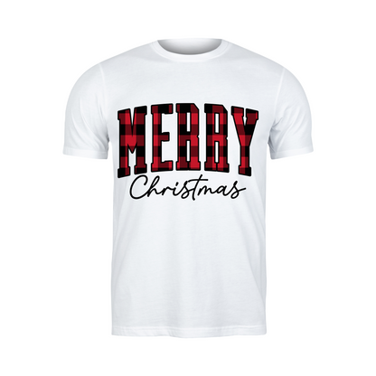 MERRY Red Plaid Christmas Tee | Holiday Buffalo Plaid T-Shirt - ShopartsBG