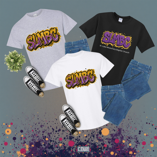 St. Luke Graffiti T-Shirt – Purple & Gold Edition