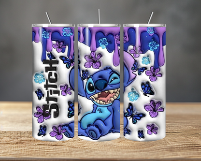 Purple Drip Butterfly “Blue Alien Cutie” Personalized 20oz Skinny Tumbler