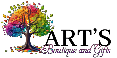 Colorful tree logo with 'ART'S Boutique and Gifts' text on a white background