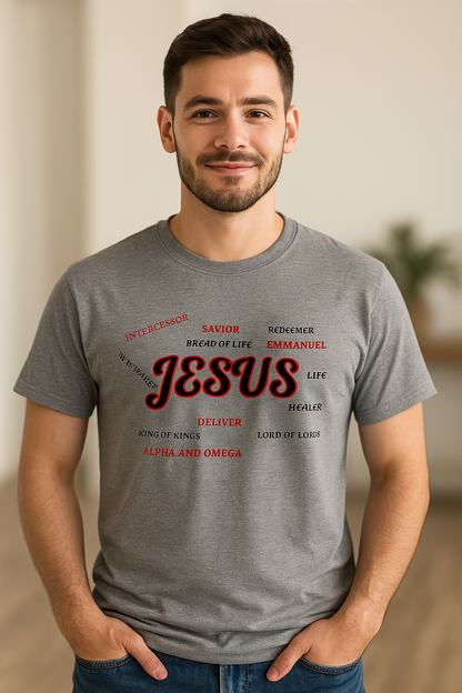 Short Sleeve Shirt - JESUS Word Art Tee – Bold Faith wear for Every Believer