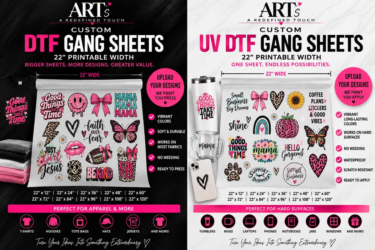 ART's Custom DTF Gang Sheets - 22 inch printable width