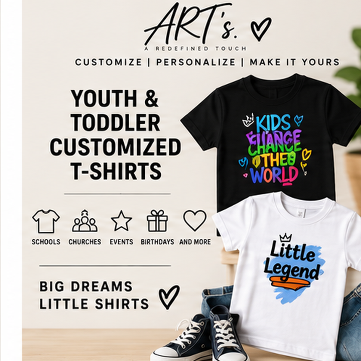 ART’s youth customized T-shirts