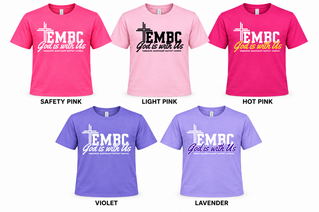 EMBC God Is With Us shirts in five color options