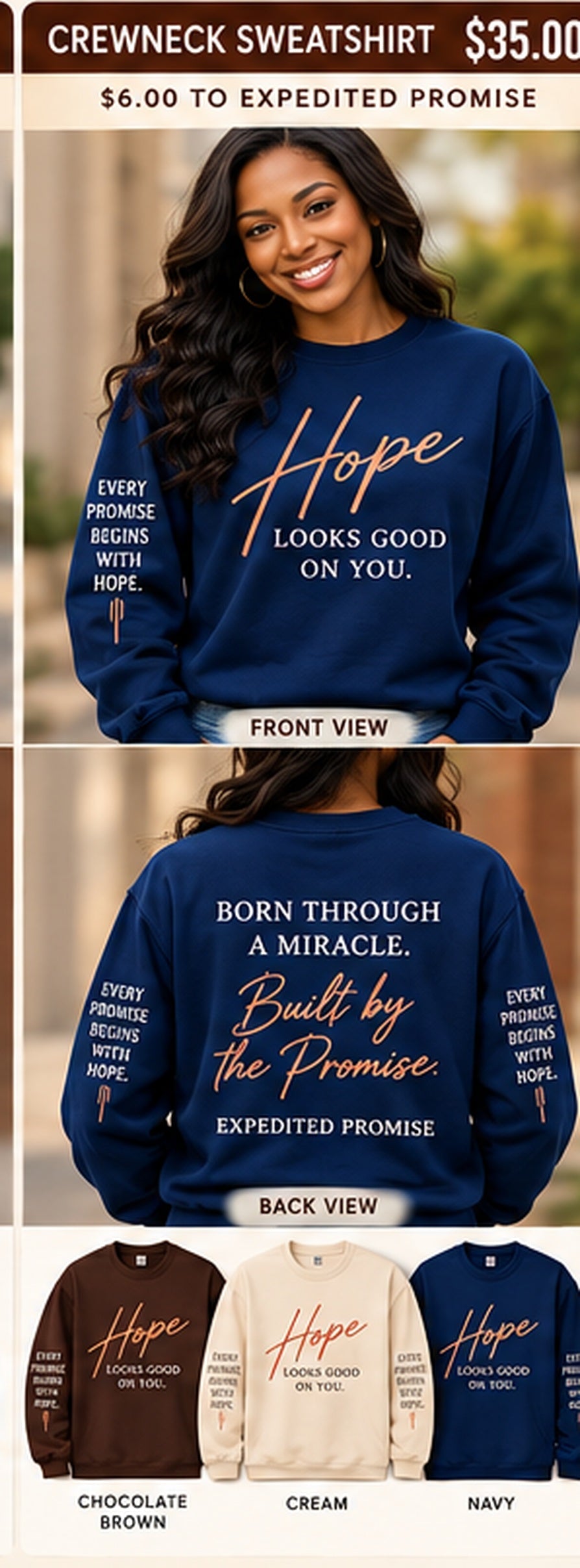 Hope Collection crewneck clear front and back mockup